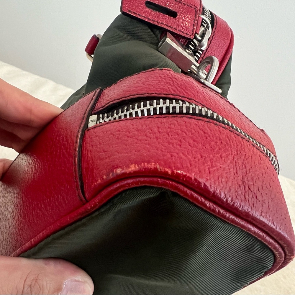 Vintage Prada Green and Red Nylon Top-Handle Satchel - Picture 7 of 15